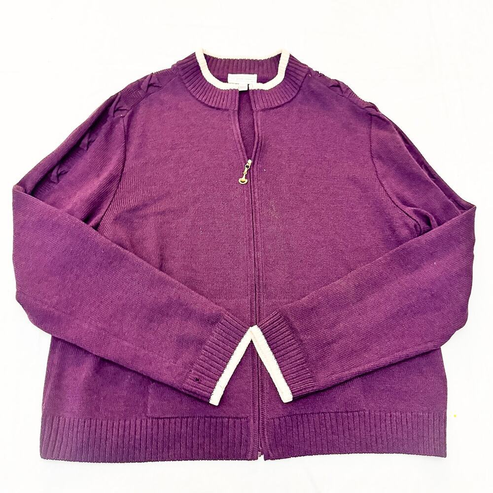 St. John Sport Plum Purple Zip-Up Pullover Sweater Jacket Cardigan Wool Size XL